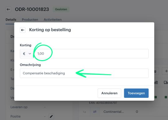 korting bedrag omschrijving