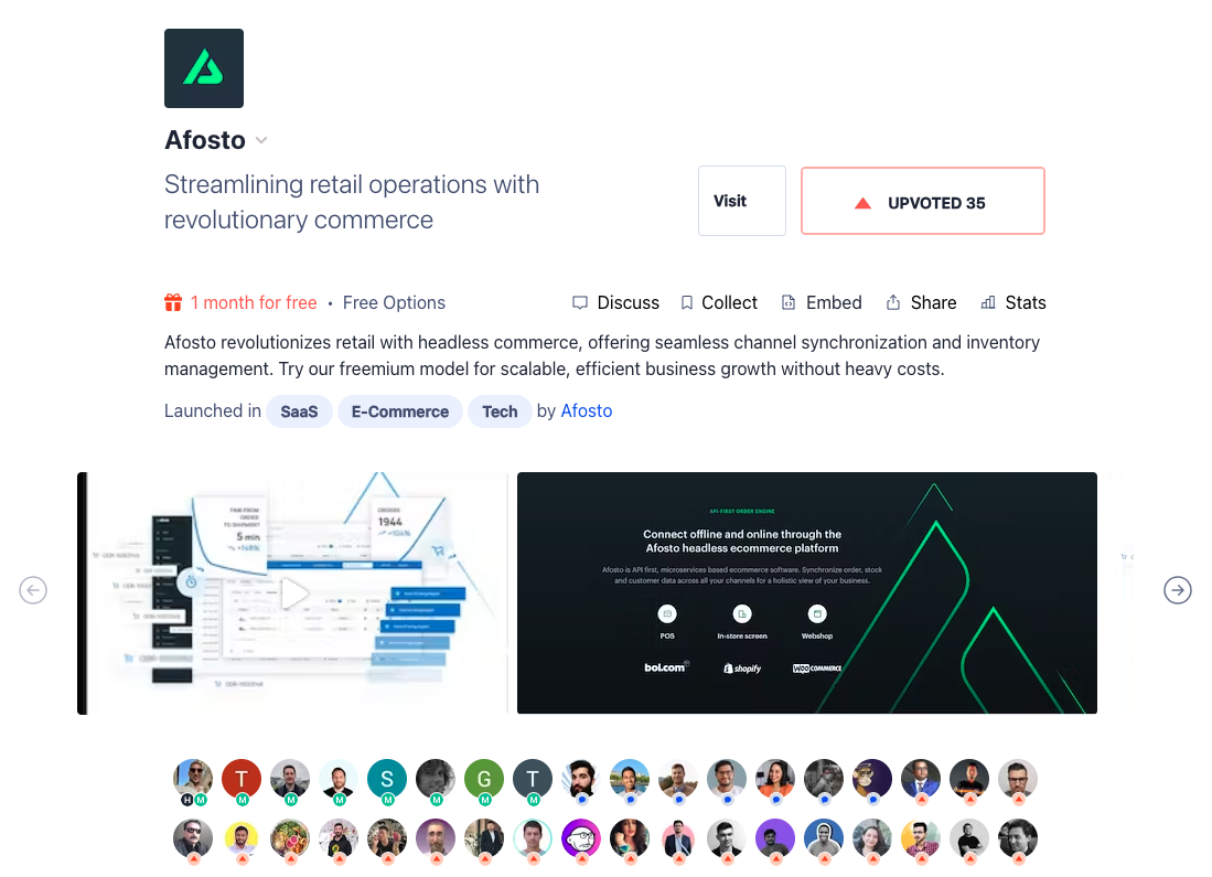Launch banner Afosto on Product Hunt