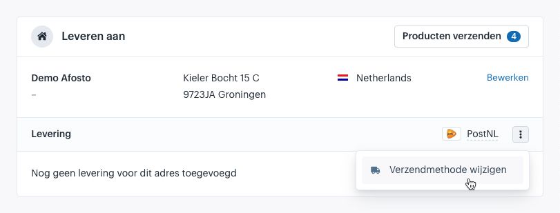 Verzendmethode wijzigen in leveringen widget