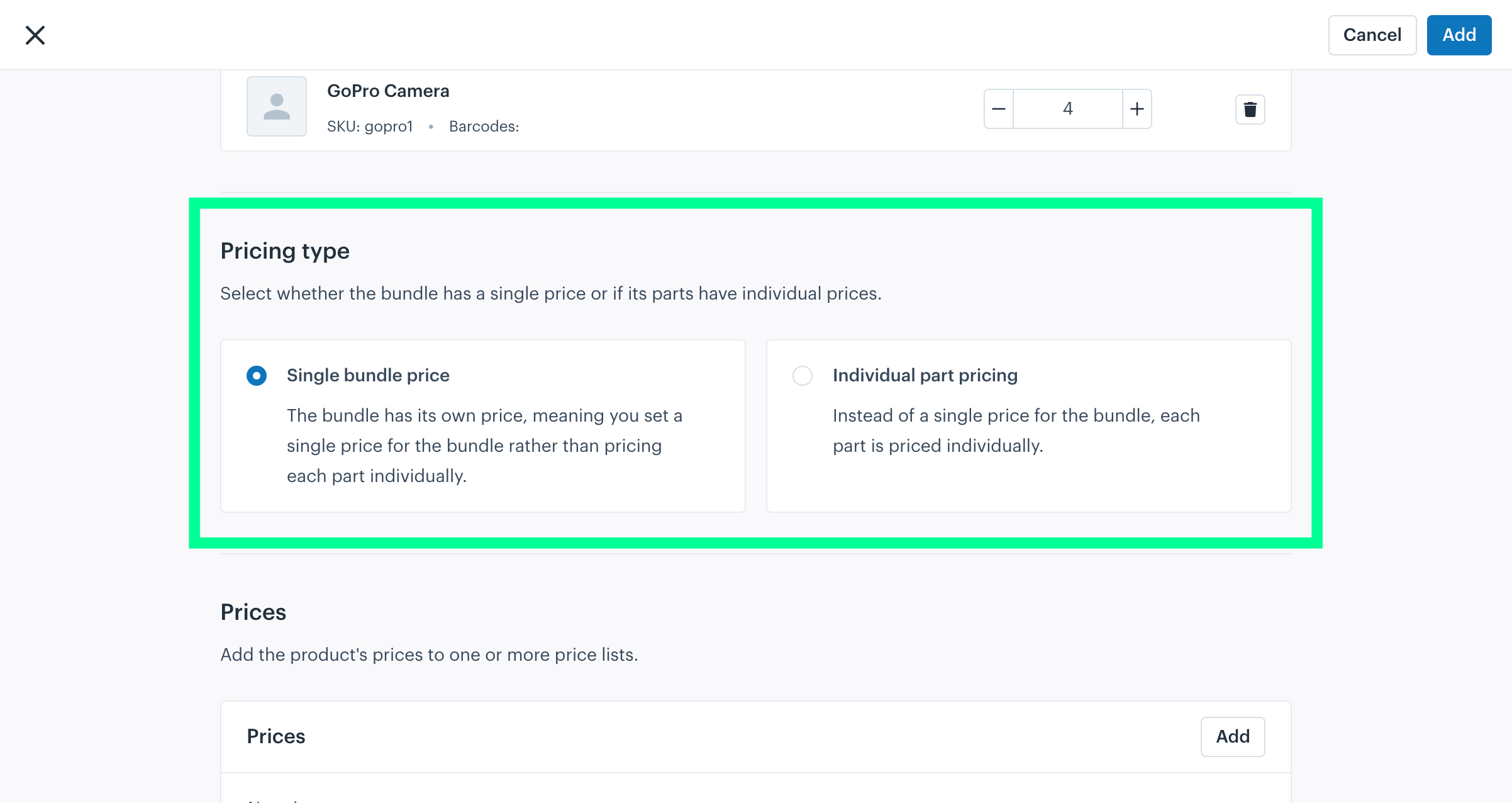 Price Type section