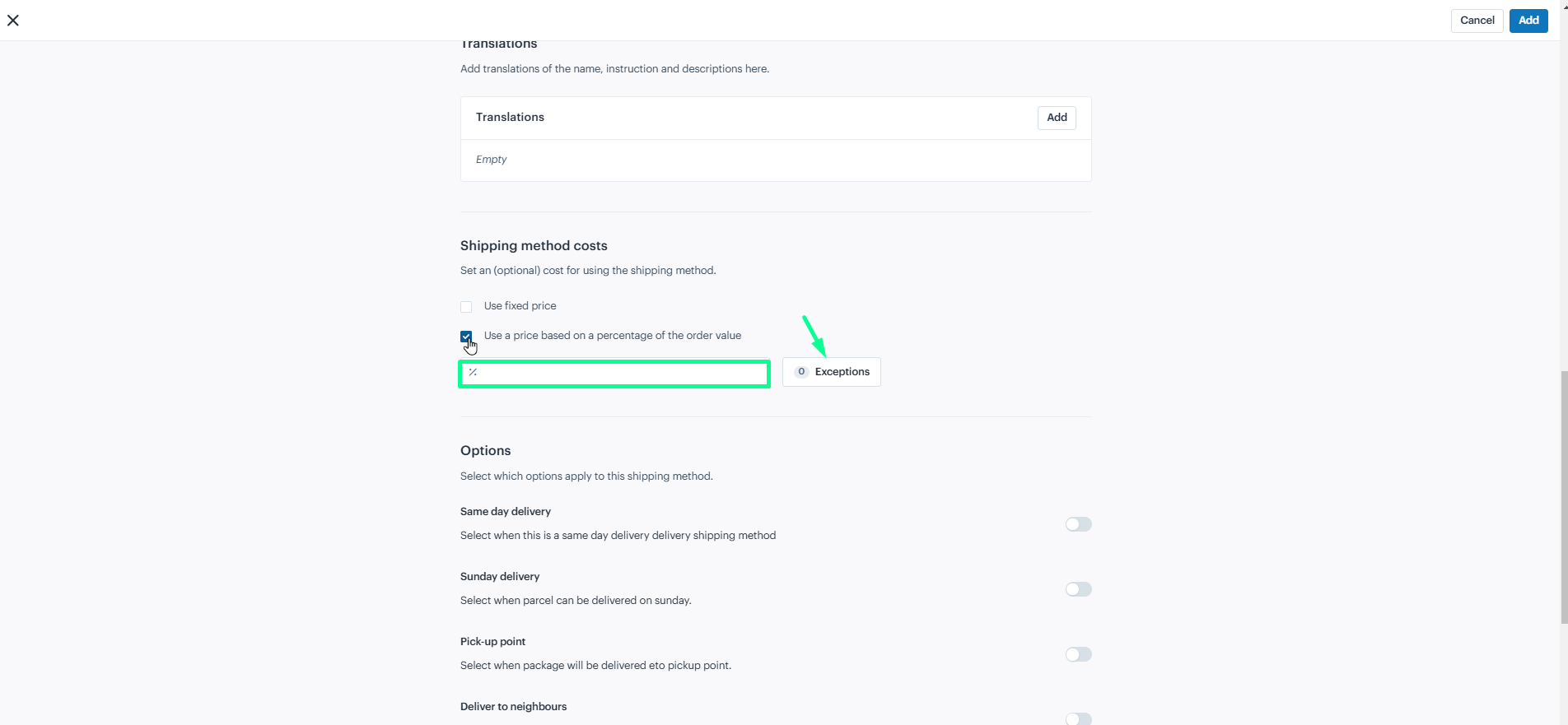 Variable cost rules Shipping method