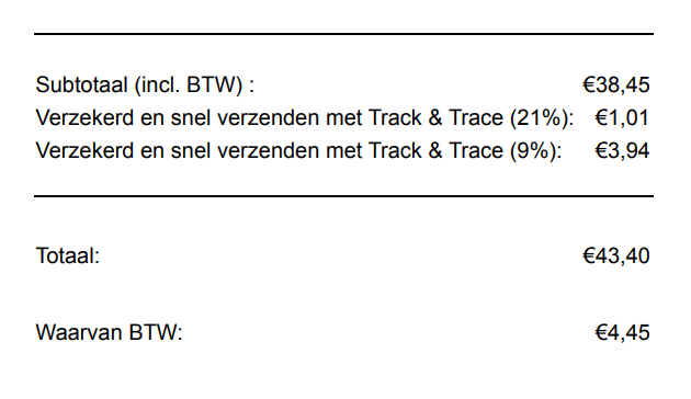 Uitgesplitste BTW op de verzendkosten op de factur