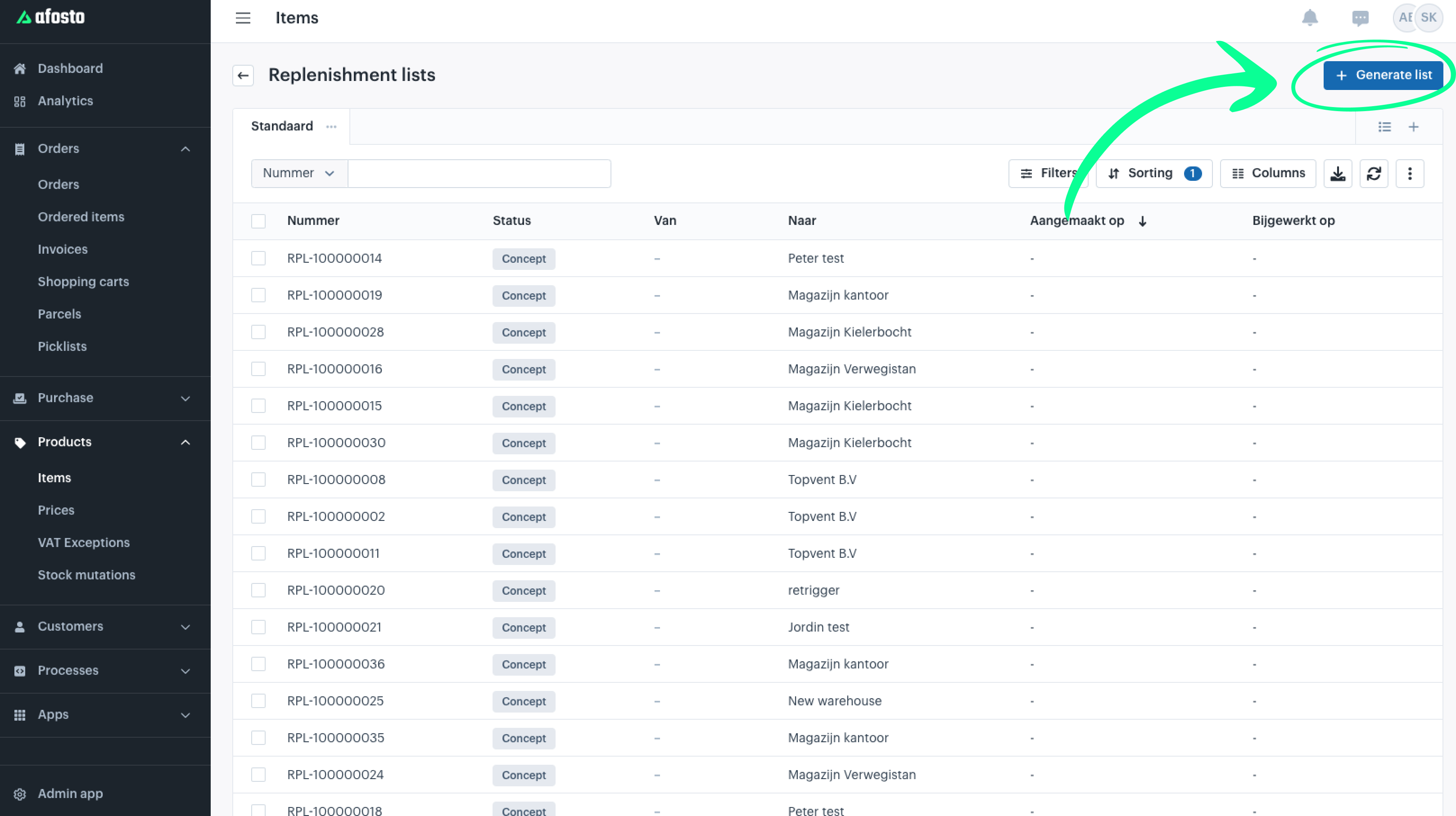 Generate Replenishment List | Afosto Docs