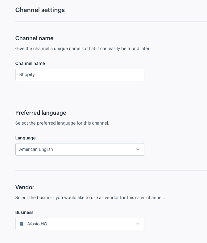 Shopify Channel Settings