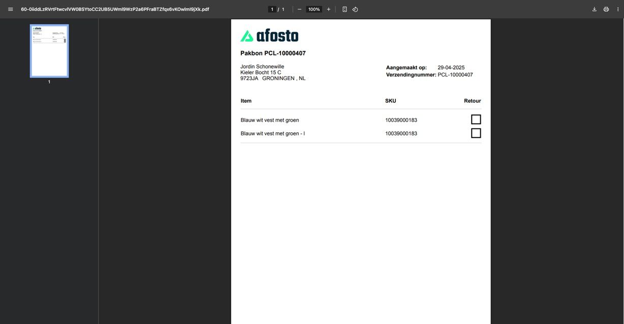 Afbeelding voorbeeld pakbon