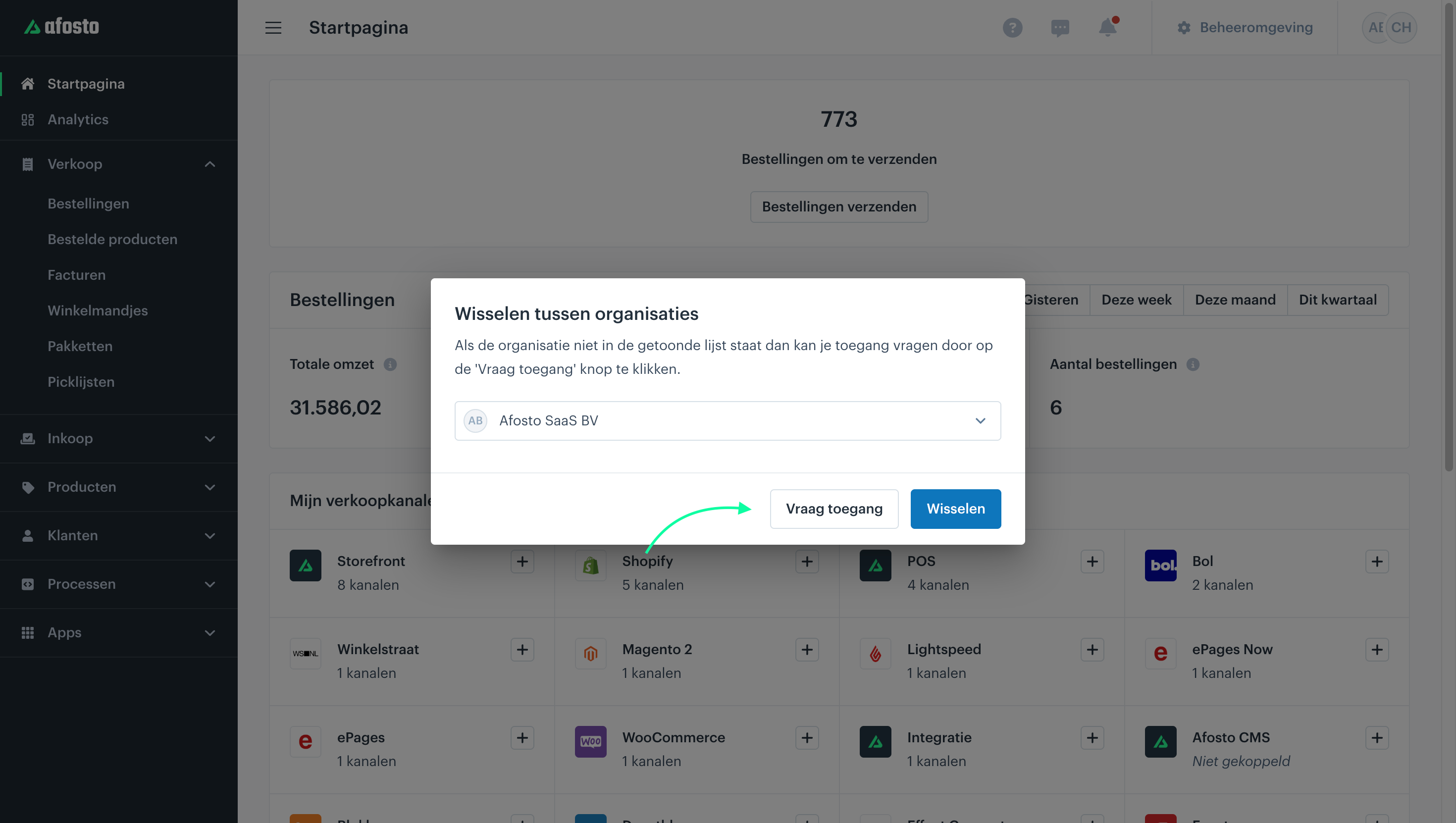 Screenshot van de knop ''toegang aanvragen''