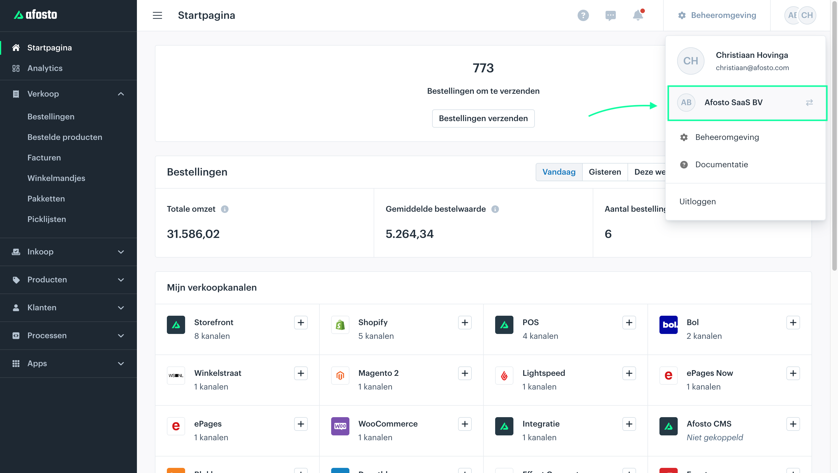 Screenshot docs over het wisselen van account