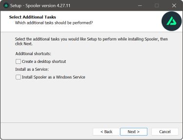 Windows window to perform additional tasks for Spooler installation