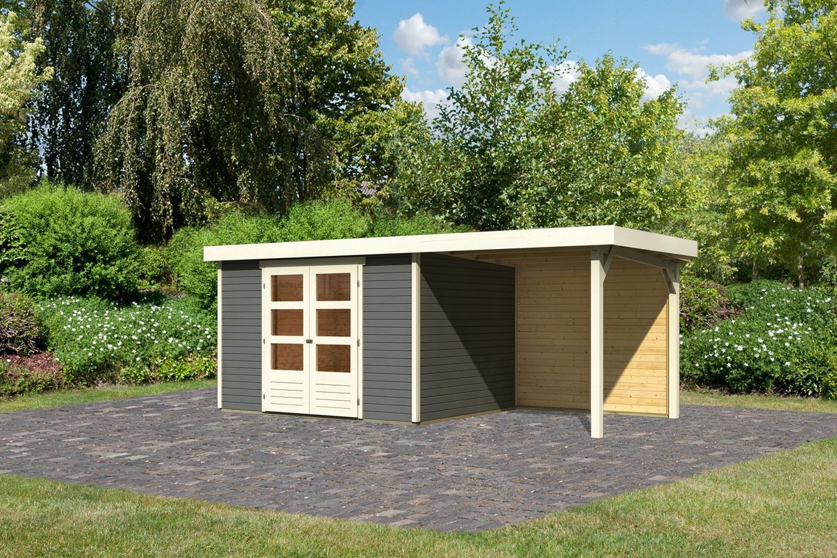 Karibu 9156 Askola 5 tuinhuis met overkapping - terragrijs