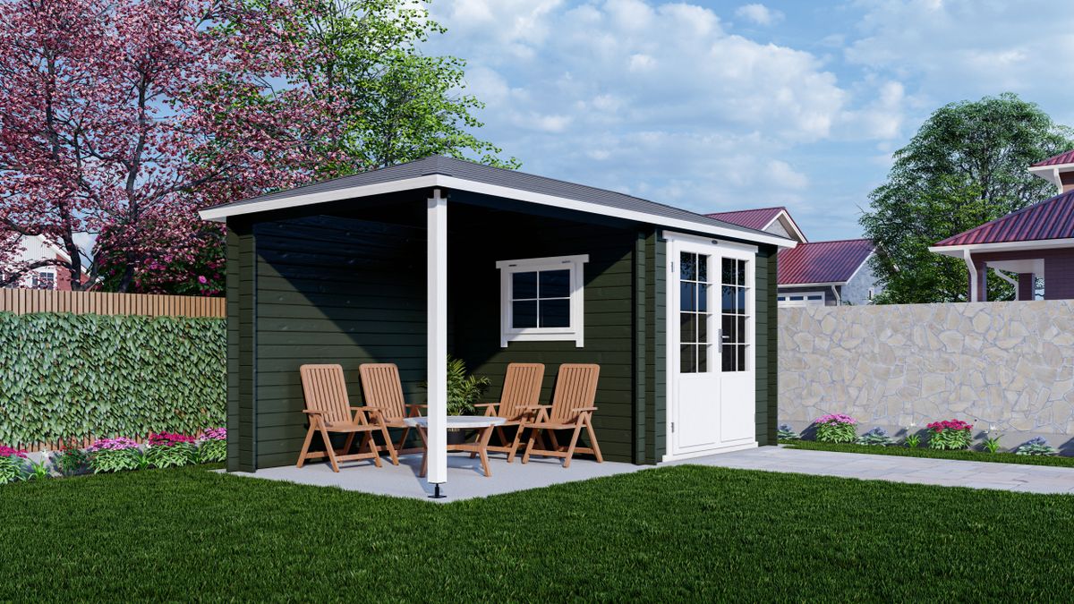 Interflex blokhut met overkapping 2525 Z - geverfd