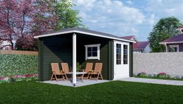 Interflex blokhut met overkapping 2525 Z - geverfd Foto van Interflex blokhut met overkapping 2525 Z - geverfd