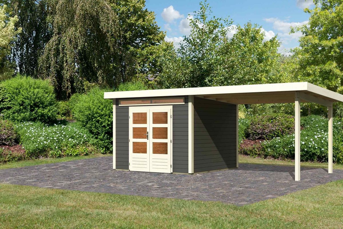 Karibu 9239 Kandern 6 tuinhuis met overkapping - terragrijs