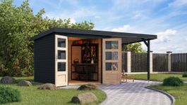 Karibu 12379 Jupiter 3.5 tuinhuis met overkapping - antraciet|antraciet Foto van Karibu 12379 Jupiter 3.5 tuinhuis met overkapping - antraciet|antraciet