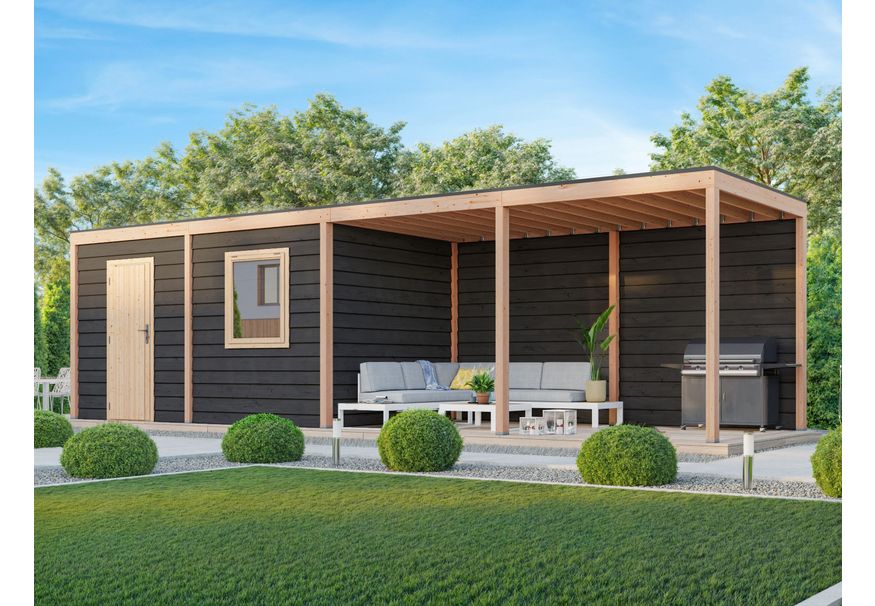 WoodAcademy Gartenhaus mit Überdachung Nefriet Essential nero 980x400 cm Foto von WoodAcademy Gartenhaus mit Überdachung Nefriet Essential nero 980x400 cm