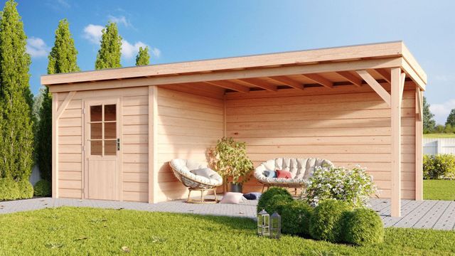 Foto der WoodAcademy Gartenhaus mit Terrasse Baron 800x300 cm