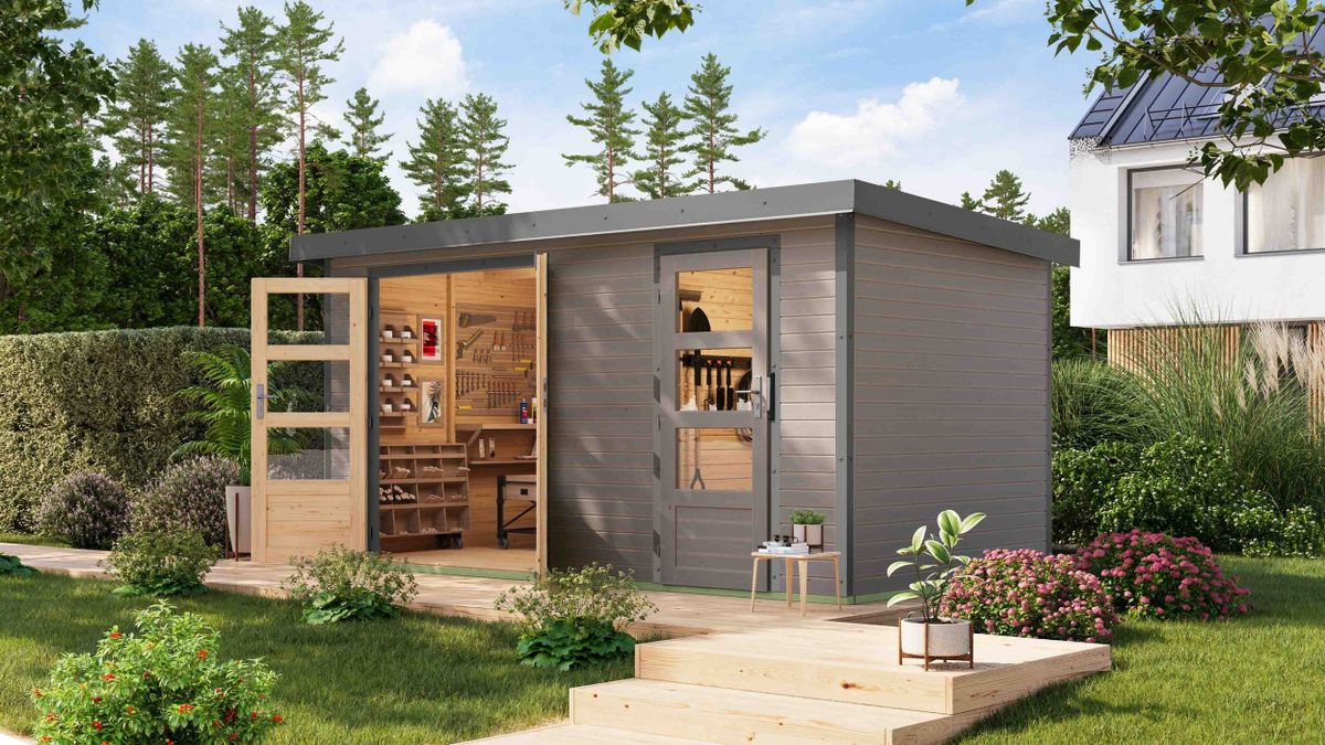 Karibu 12499 Merkur tuinhuis - watergrijs|grijsaluminium