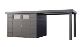 Telluria Classico 3024 metalen tuinhuis met overkapping rechts Foto van