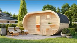 Ilogreen Fasssauna Ovaal - mit Terrasse Foto von