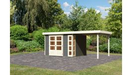 Karibu 9194 Kerko 5 tuinhuis met overkapping - terragrijs Foto van Karibu 9194 Kerko 5 tuinhuis met overkapping - terragrijs