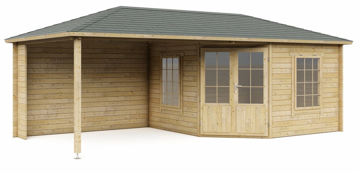 Interflex blokhut met overkapping 3555 Z Plus - geïmpregneerd