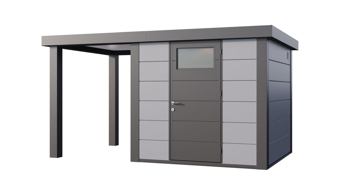 Telluria Classico 2424 metalen tuinhuis met overkapping links