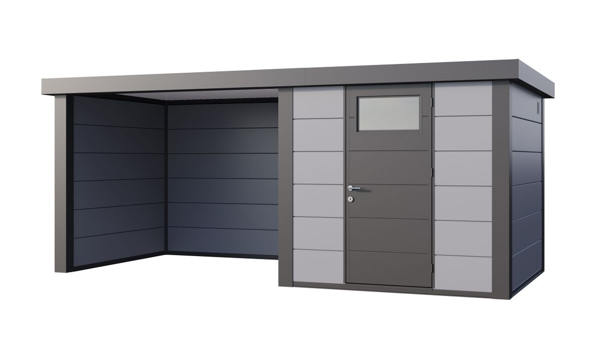 Telluria Classico 2424 metalen tuinhuis met overkapping links