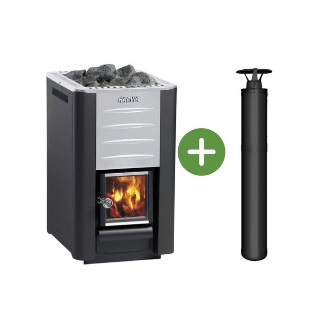 Harvia houtkachel M3 incl zwarte afvoer - Barrel