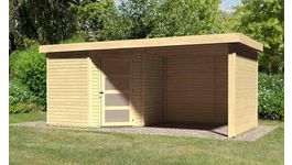 Karibu 77752 Schwandorf 5 tuinhuis met overkapping Foto van Karibu 77752 Schwandorf 5 tuinhuis met overkapping