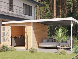 Foto van Karibu 97906 Pluto 6 tuinhuis met overkapping - vuren|wit