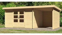 Karibu 78674 Bastrup 7 blokhut met overkapping Foto van Karibu 78674 Bastrup 7 blokhut met overkapping