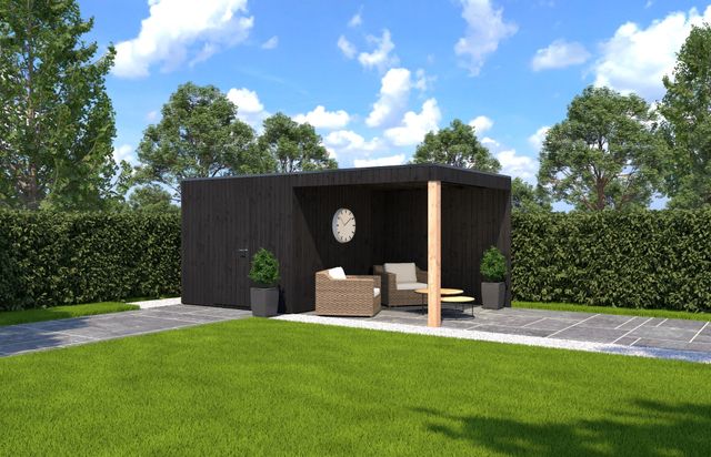 Grandiwood houten tuinhuis met overkapping Kubix- zwart