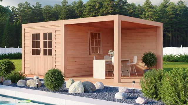 Foto der WoodAcademy Gartenhaus mit Terrasse Sapphire Excellent 600x400 cm
