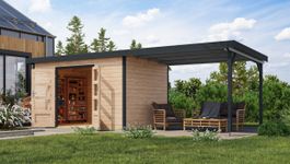 Karibu 12453 Pluto 7 tuinhuis met overkapping - vuren|antraciet Foto van