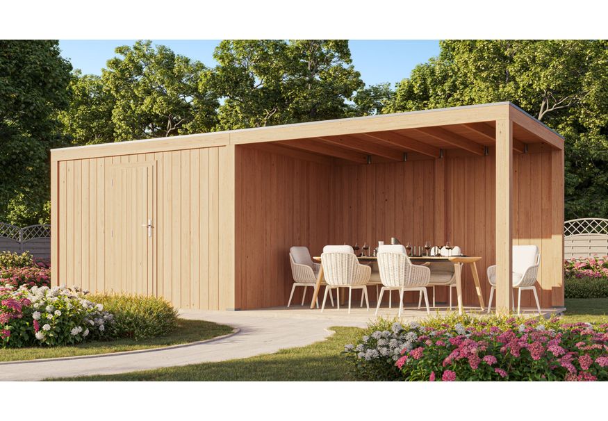 WoodAcademy Gartenhaus mit Terrasse Robijn Essential 780x400 cm Foto von WoodAcademy Gartenhaus mit Terrasse Robijn Essential 780x400 cm