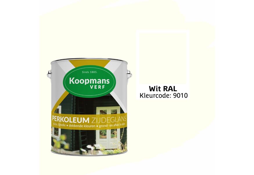Koopmans Perkoleum, Wit RAL 9010, 2,5L Zijdeglans Foto van Koopmans Perkoleum, Wit RAL 9010, 2,5L Zijdeglans