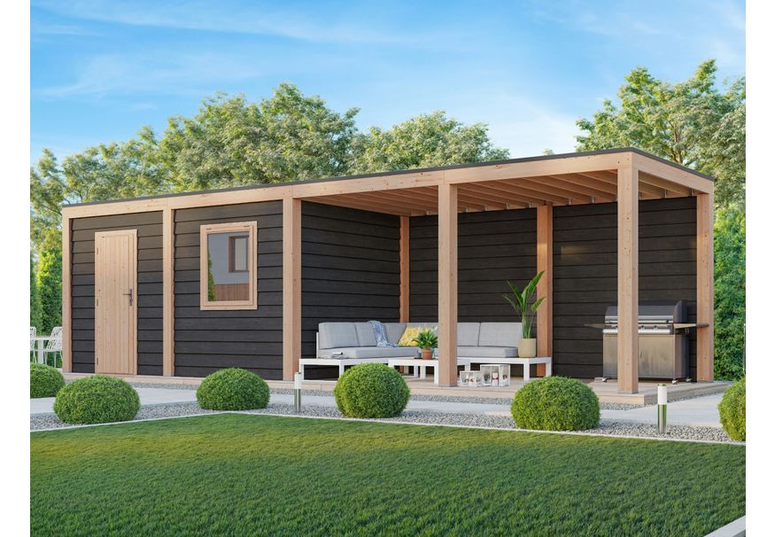 WoodAcademy Gartenhaus mit Überdachung Nefriet Excellent nero 980x400 cm Foto von WoodAcademy Gartenhaus mit Überdachung Nefriet Excellent nero 980x400 cm