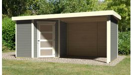 Karibu 77745 Schwandorf 3 tuinhuis met overkapping - terragrijs Foto van Karibu 77745 Schwandorf 3 tuinhuis met overkapping - terragrijs