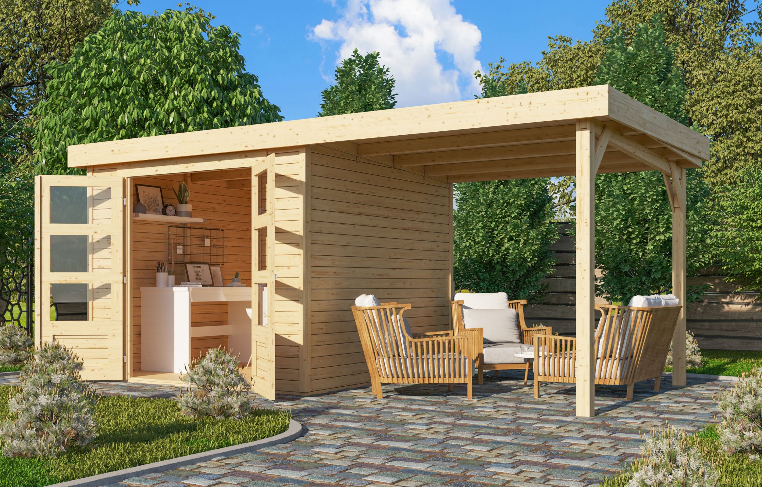 Foto van Karibu 77733 Askola 4 tuinhuis met overkapping