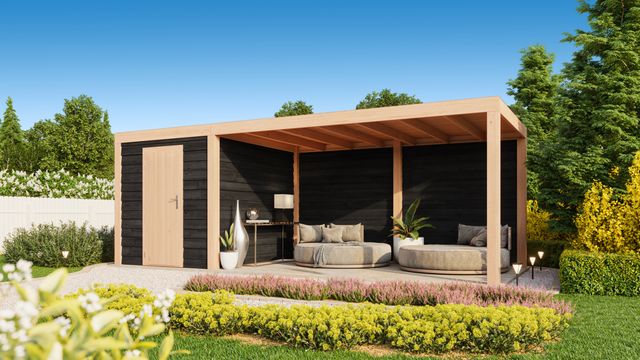 WoodAcademy Gartenhaus mit Überdachung Nefriet Essential Nero
