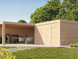 Foto van WoodAcademy tuinhuis met overkapping L-model Nefriet Excellent