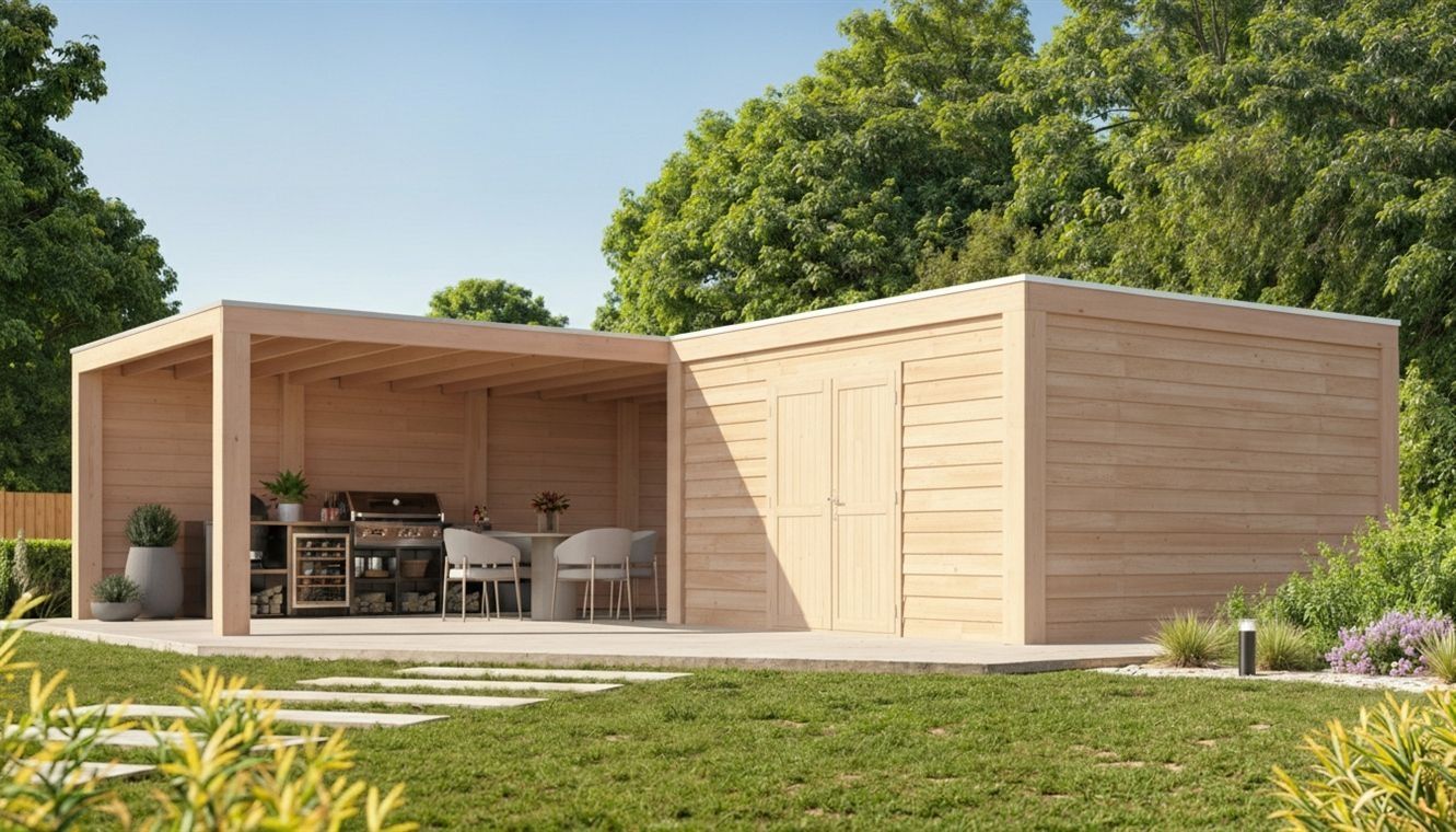 Foto van WoodAcademy tuinhuis met overkapping L-model Nefriet Excellent