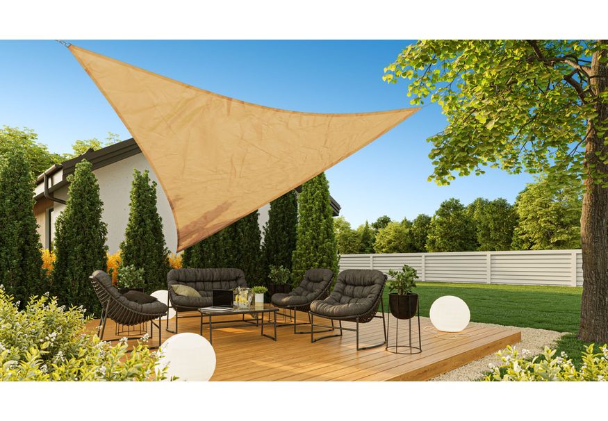 Nesling Coolfit Schaduwdoek Driehoek 90° 400x400x570 cm Zand (O) Foto van Nesling Coolfit Schaduwdoek Driehoek 90° 400x400x570 cm Zand (O)