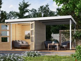 Foto van Karibu 93432 Jupiter 2 tuinhuis met overkapping - watergrijs|wit