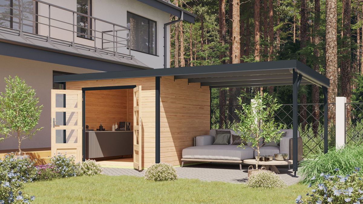 Karibu 97908 Pluto 6 tuinhuis met overkapping - vuren|antraciet