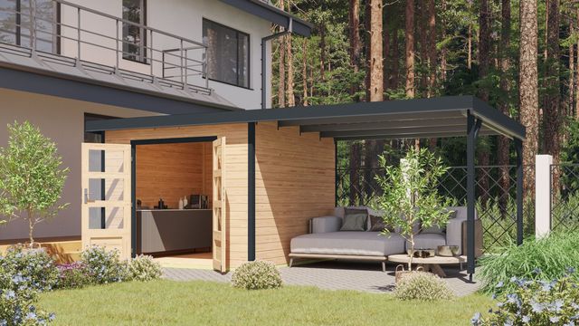 Karibu 97908 Pluto 6 tuinhuis met overkapping - vuren|antraciet