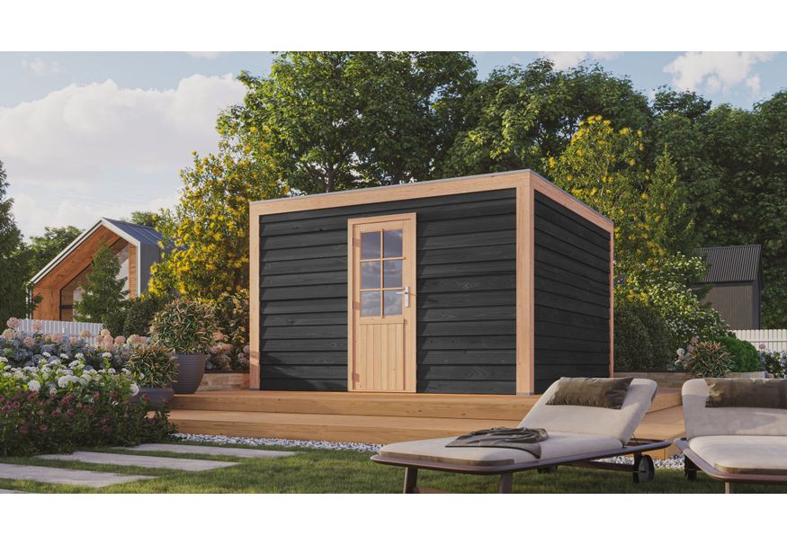WoodAcademy houten tuinhuis Graniet Essential nero 300x400 cm Foto van WoodAcademy houten tuinhuis Graniet Essential nero 300x400 cm
