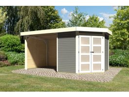 Foto van Karibu 78245 Goldendorf 3 tuinhuis met overkapping - terragrijs