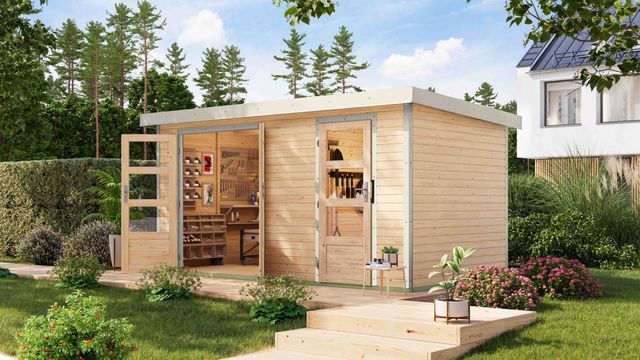 Karibu 12489 Merkur tuinhuis - vuren|wit