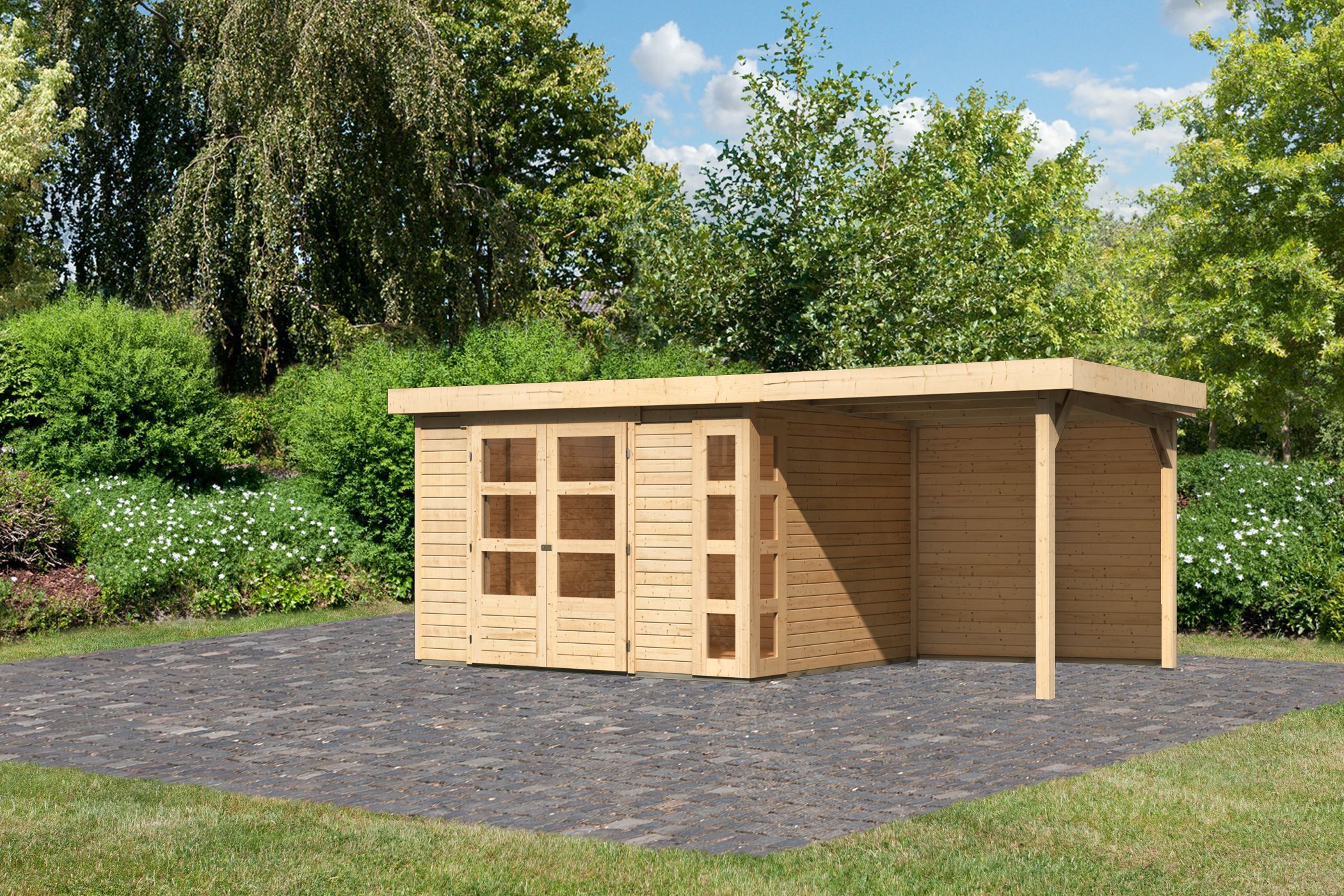 Foto van Karibu 9195 Kerko 5 tuinhuis met overkapping