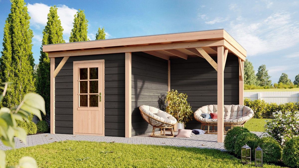 WoodAcademy tuinhuis met overkapping Baron nero